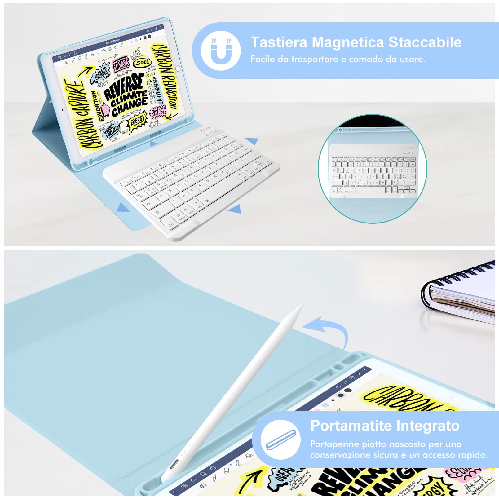 LAMA 10,2 10,5 custodia tastiera iPad QWERTY italiana wireless