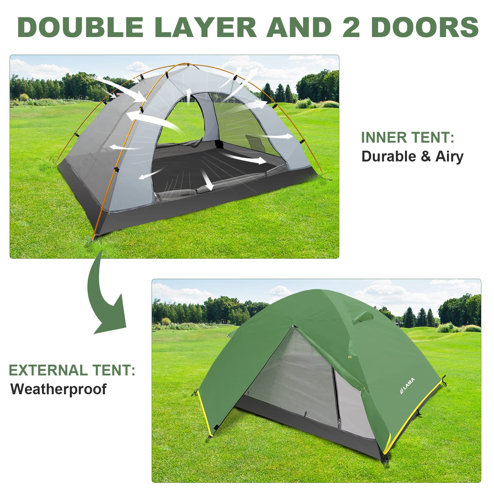 LAMA tenda campeggio 2 persone impermeabile 3000mm