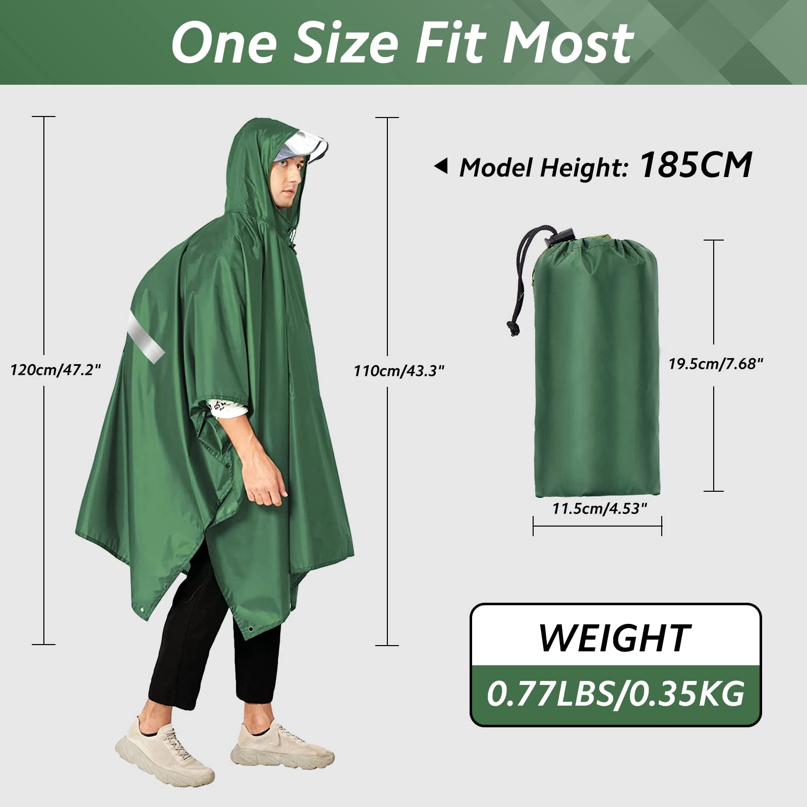 Lama poncho impermeabile verde tesa trasparente