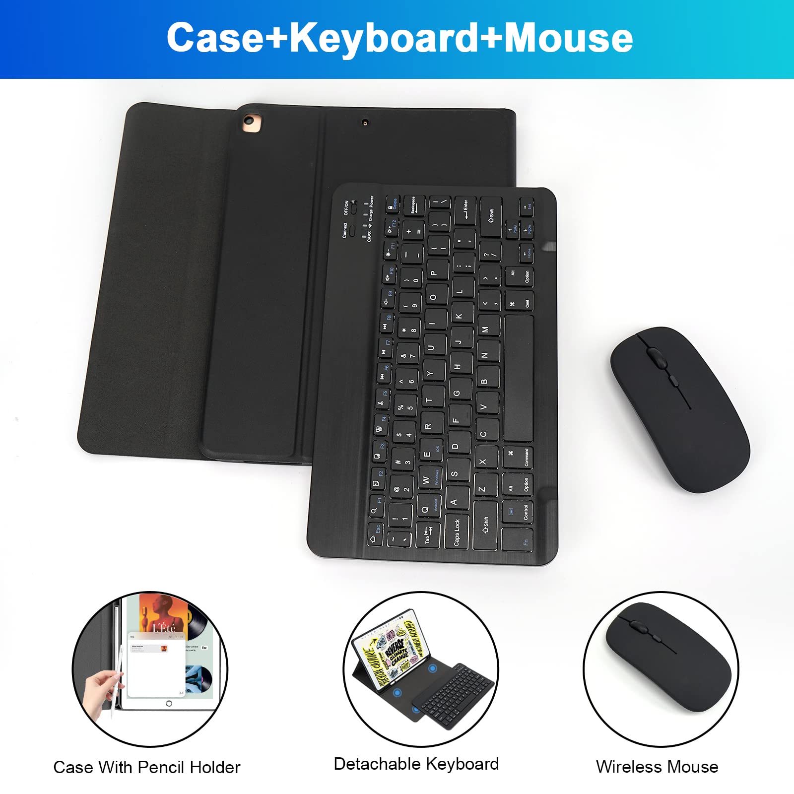 LAMA Custodia Tastiera iPad 10,2 10,5 Pollici con Mouse Nero