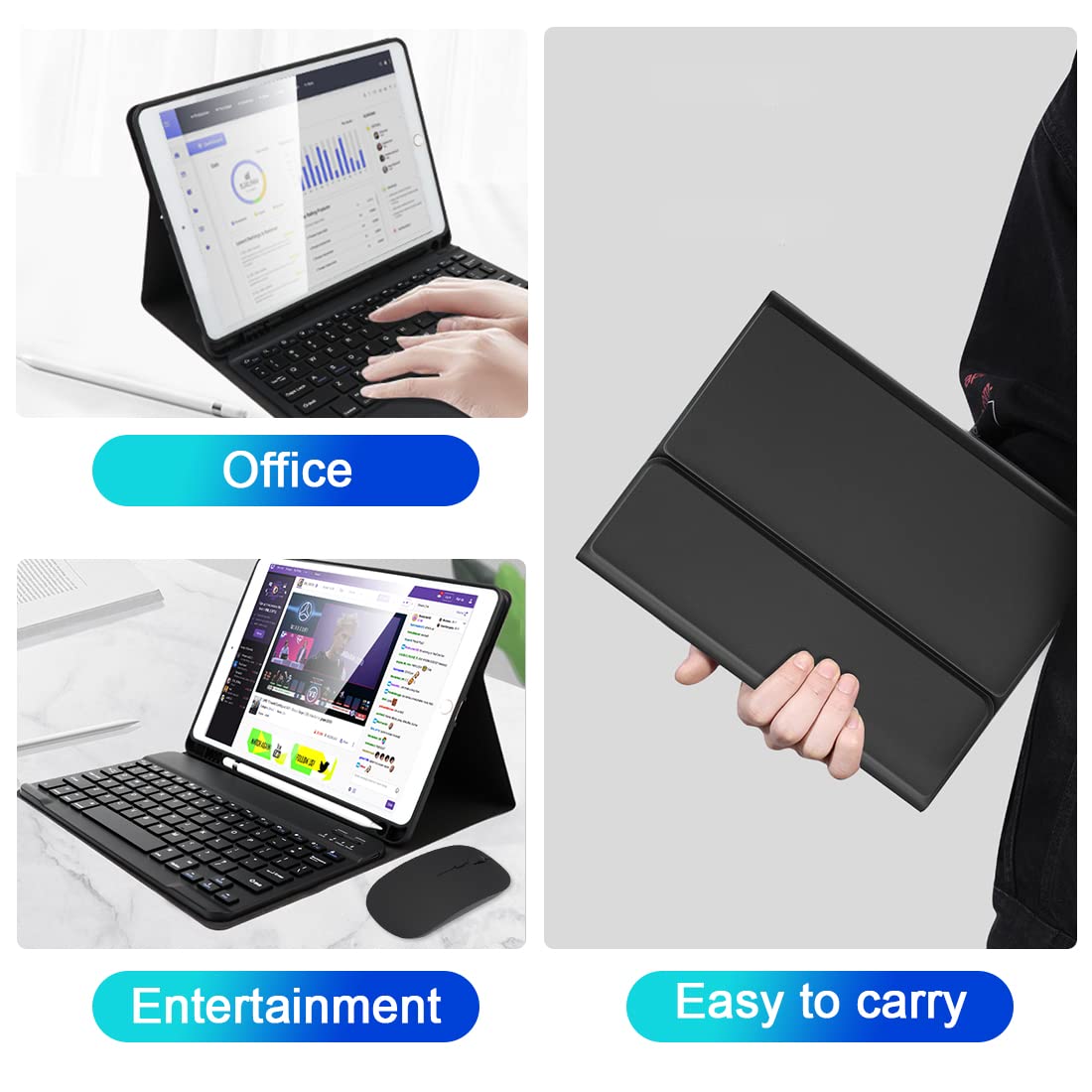 LAMA Custodia Tastiera iPad 10,2 10,5 Pollici con Mouse Nero