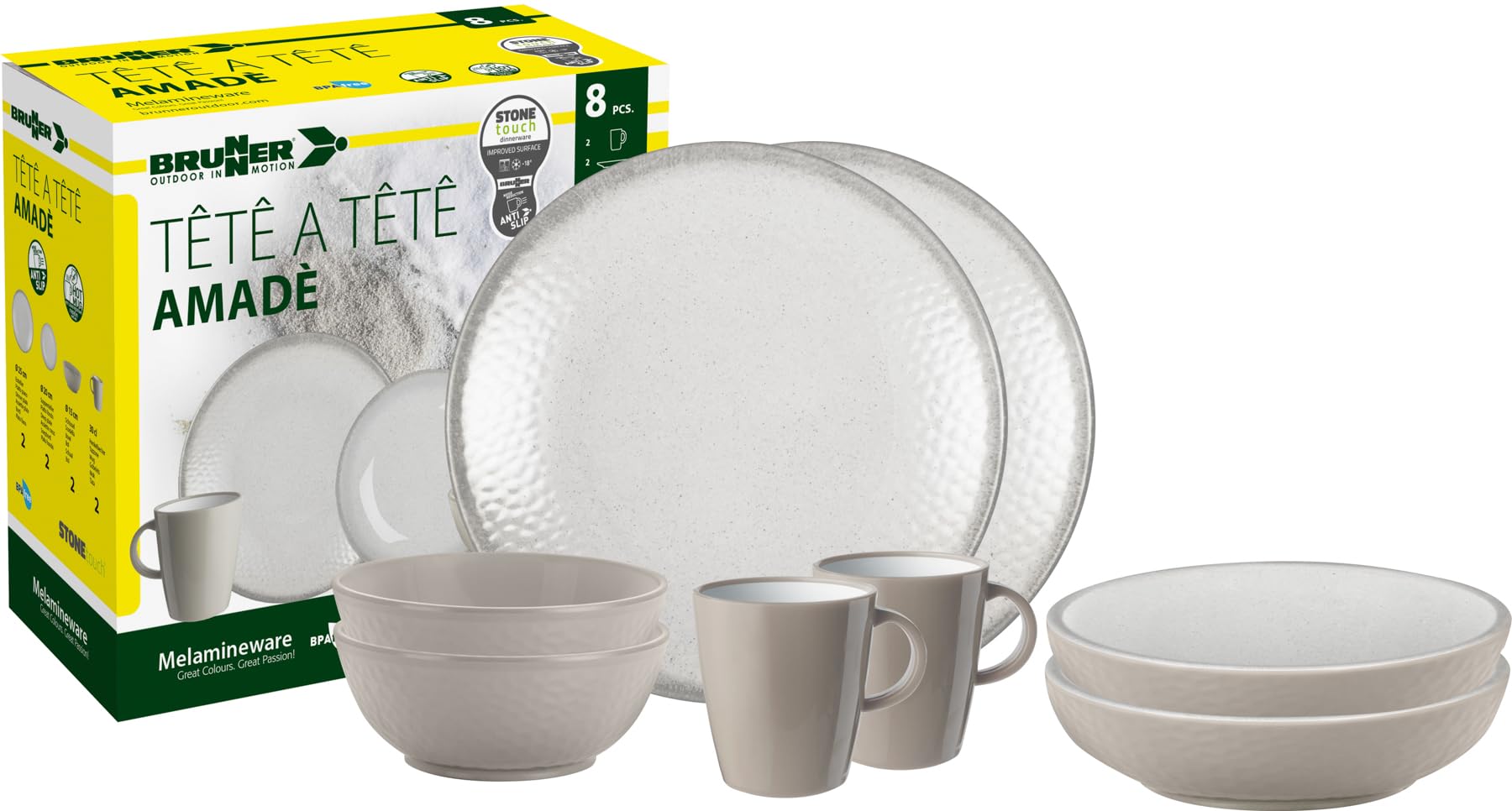 Brunner Tête-à-Tête Amadè set piatti campeggio 8 pezzi antiscivolo