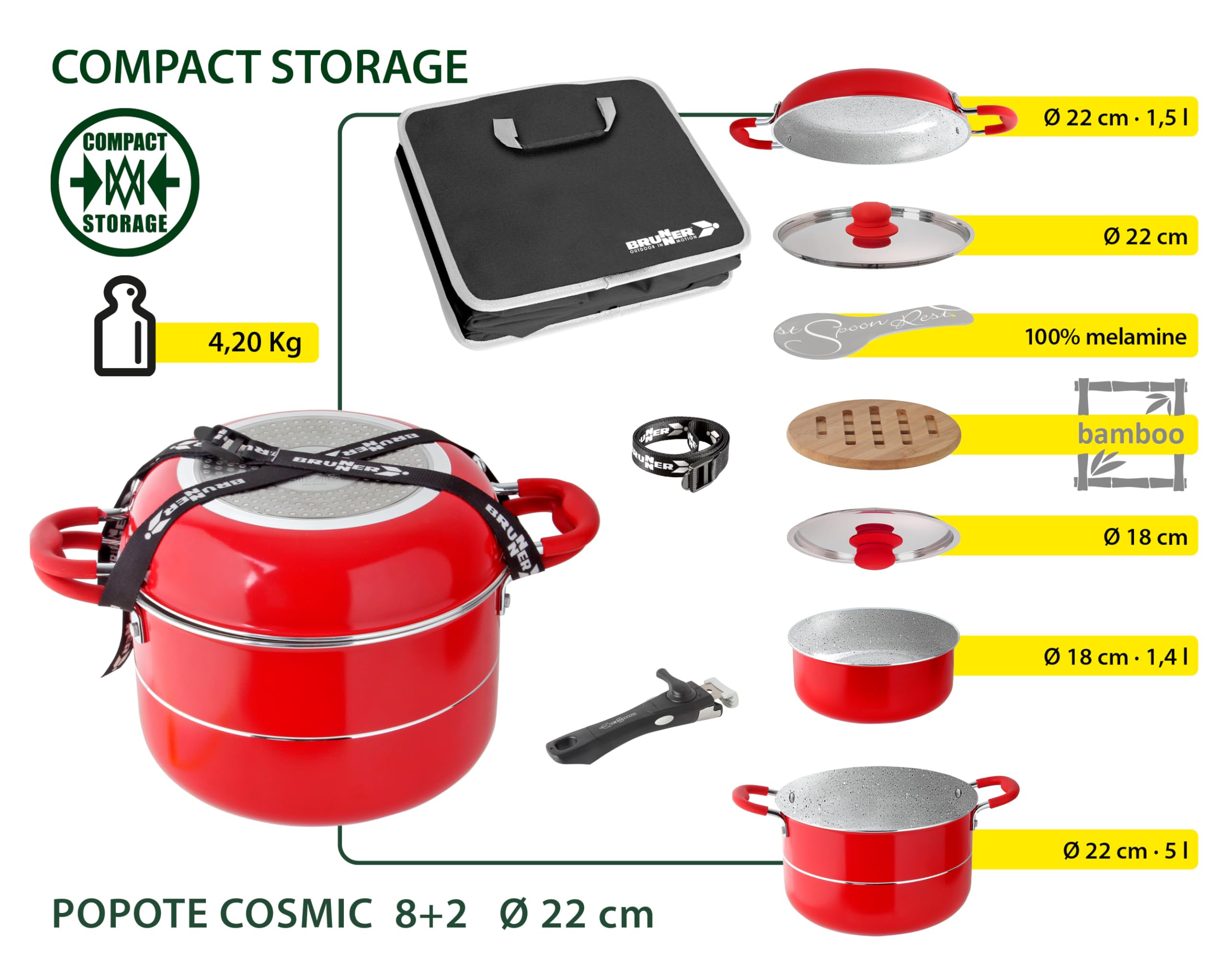 Brunner Cosmic 8+2 Ø22 set pentole 10 pezzi ceramica