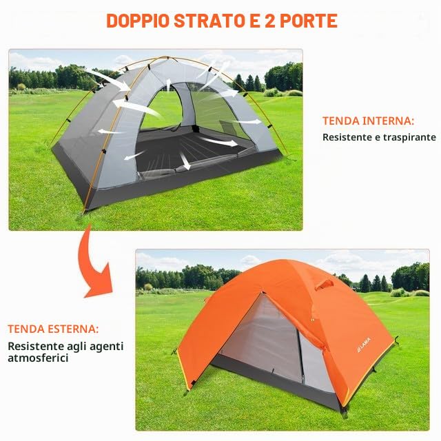 LAMA Tenda Campeggio 2 Posti 210x145 Doppio Strato