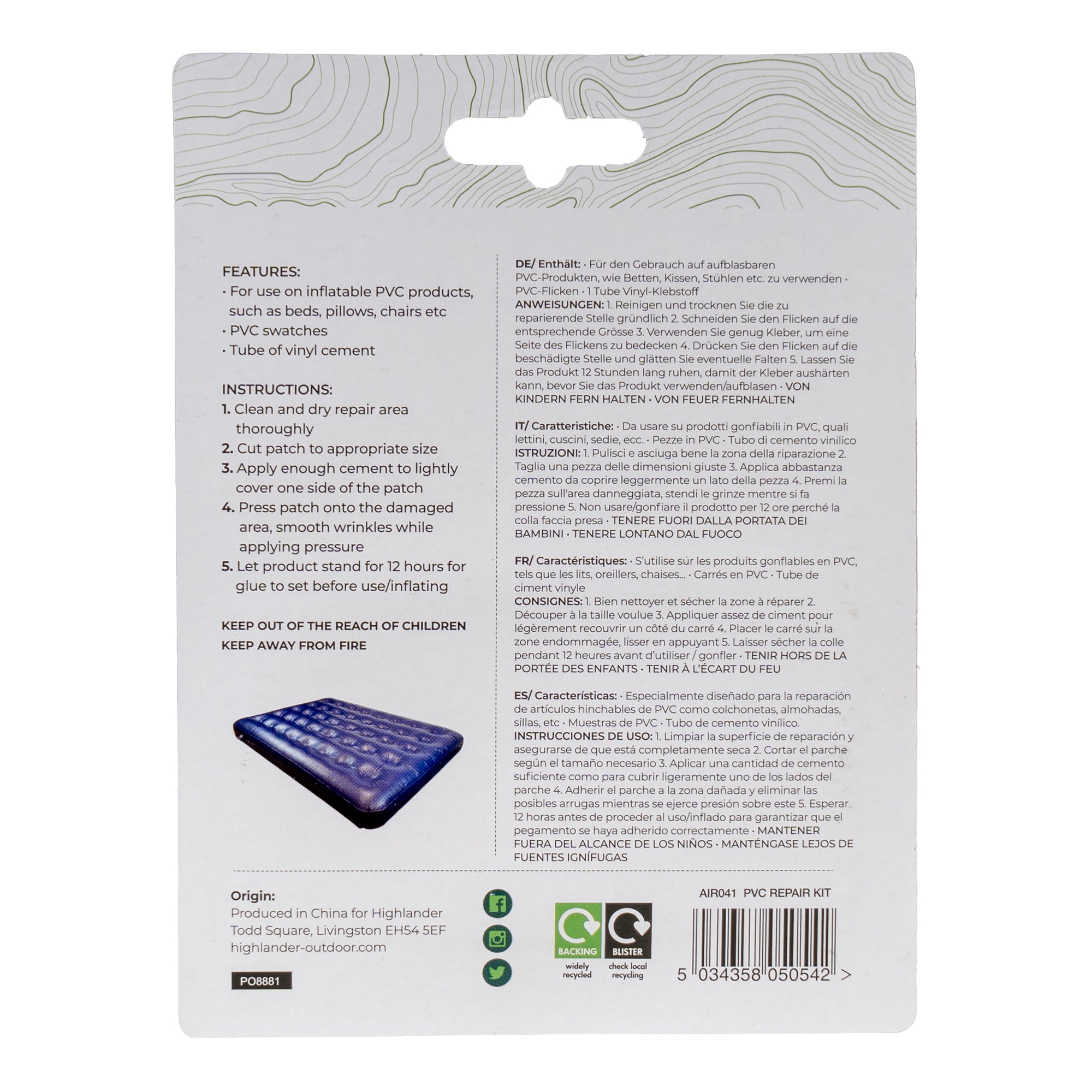 Kit riparazione materassino PVC airbed toppa viaggio