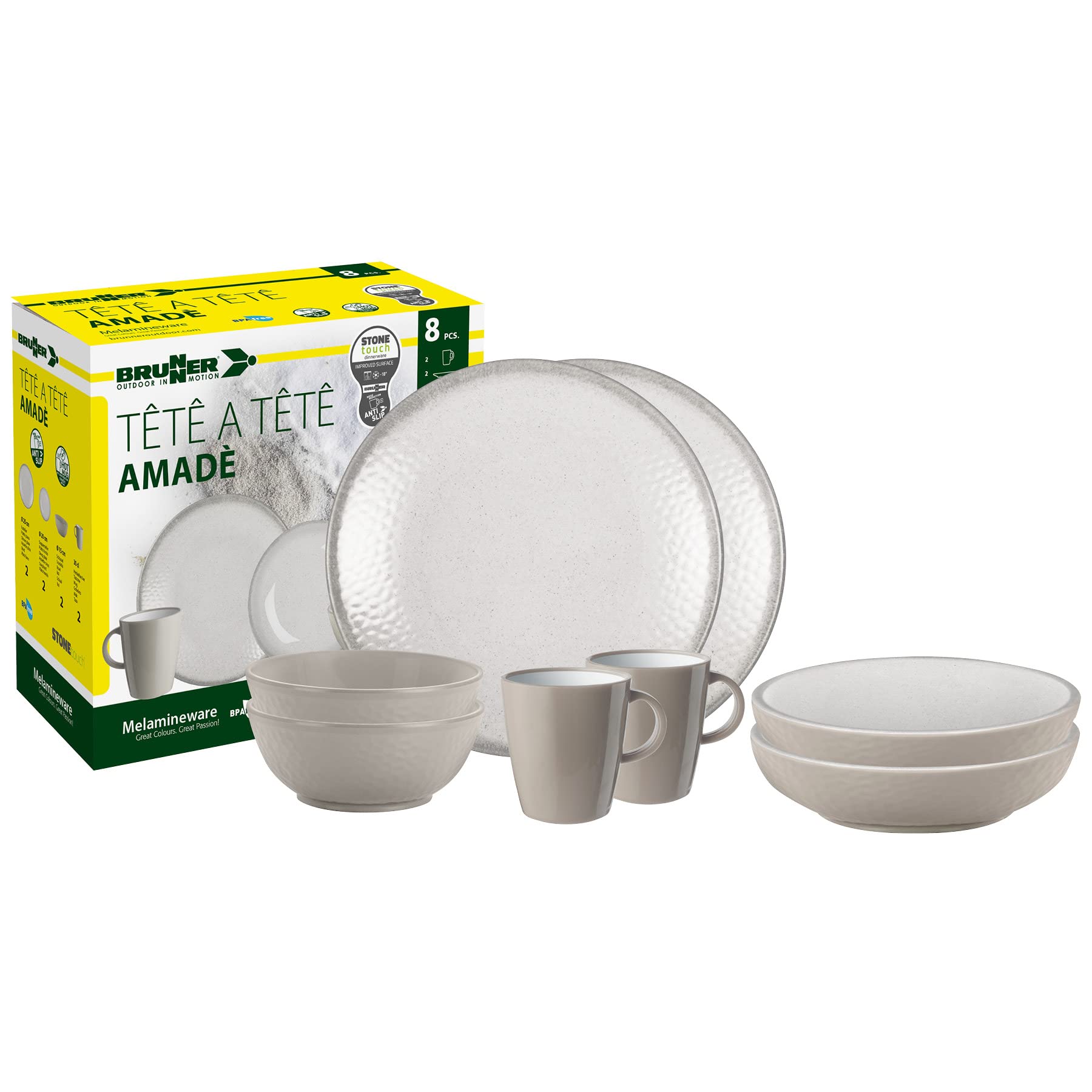 Brunner Tête-à-Tête Amadè set piatti campeggio 8 pezzi antiscivolo