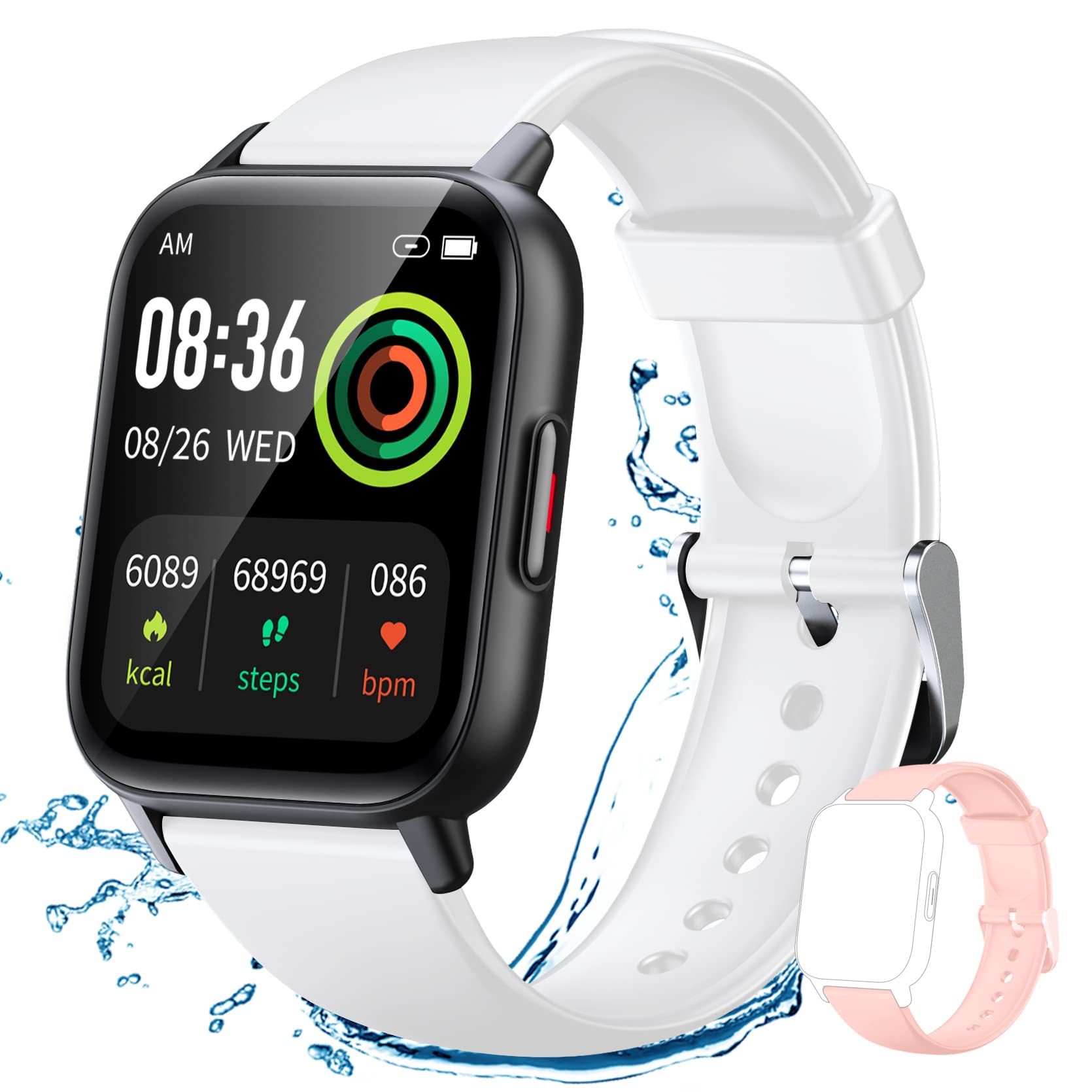 LAMA Smartwatch Fitness 1.7" Bianco Rosa Cardio IP67