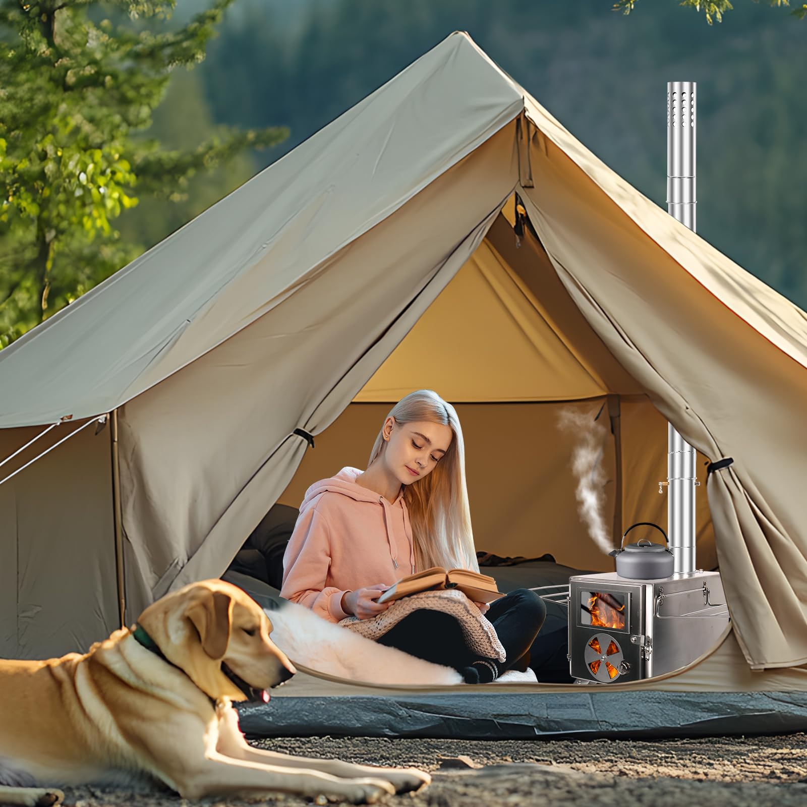 LAMA Stufa a Legna da Tenda Acciaio con Tubi Camino