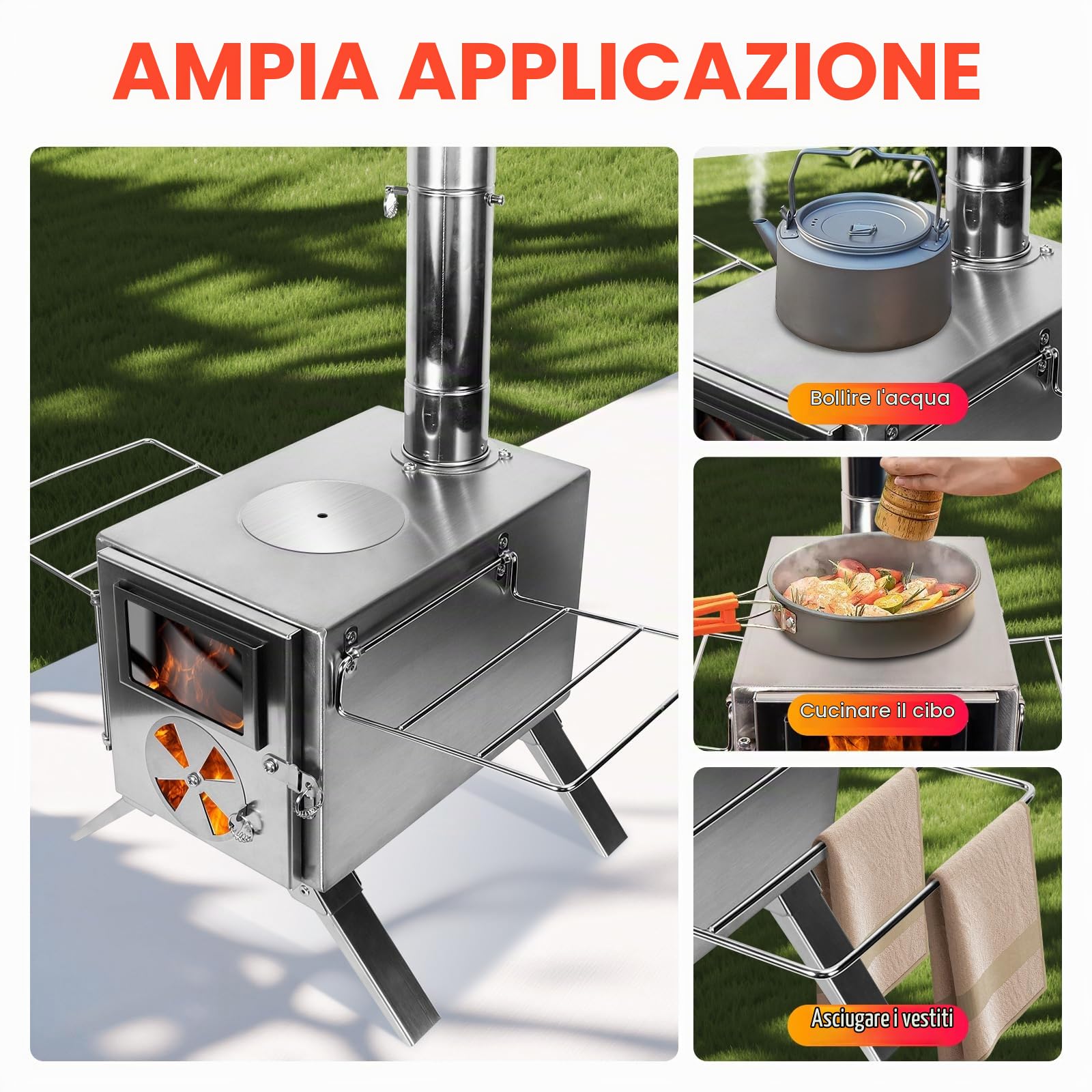 LAMA Stufa a Legna da Tenda Acciaio con Tubi Camino
